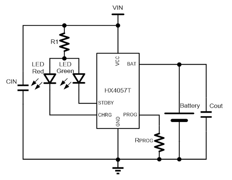 HX4057T电源管理芯片应用电路图