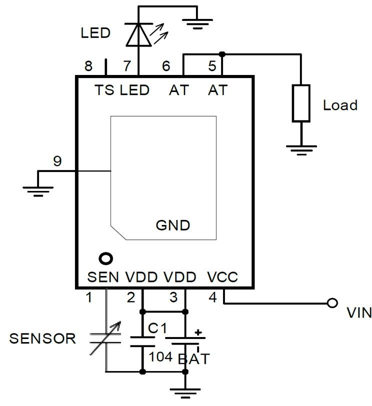 雾化器专用芯片EC0059H典型应用电路图